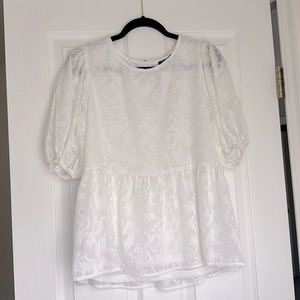 White floral pattern Puff sleeve blouse Size:L